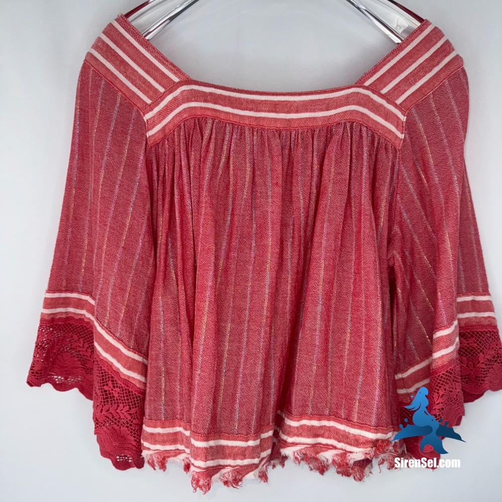 1134 Free People See Saw Top Cropped Blouse - XS - Red - Picture 9 of 16